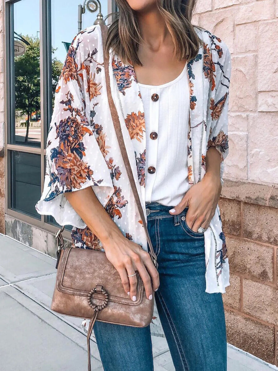 Floral Print Open Front Cover Up - Love Salve