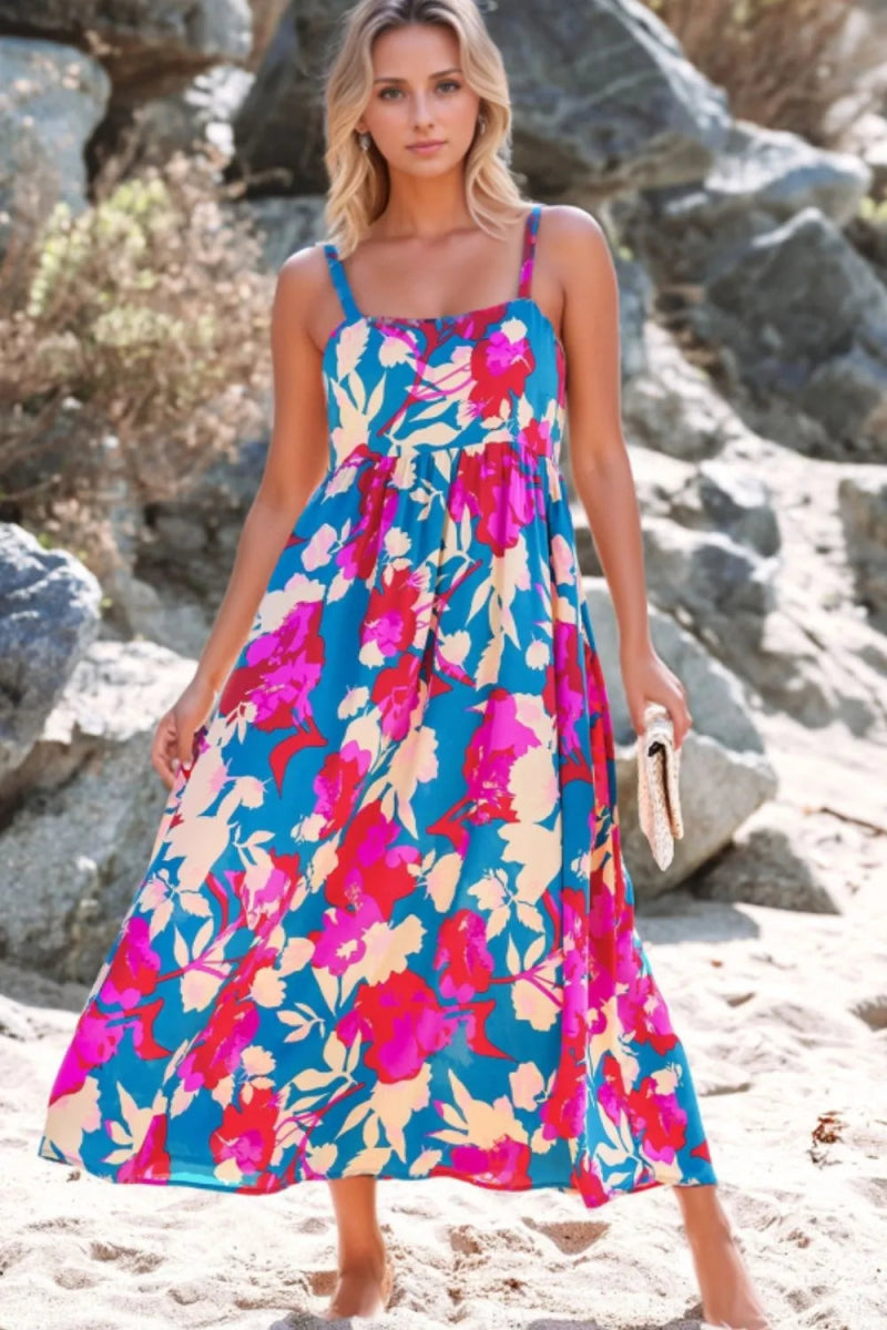 Floral Square Neck Cami Dress with Pockets for Women - Love Salve