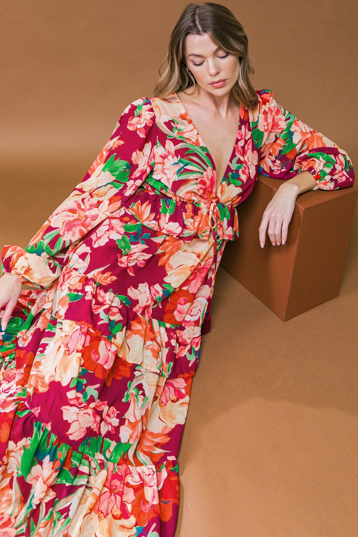 Leave You Speechless Woven Maxi Dress V Neckline Long Sleeve