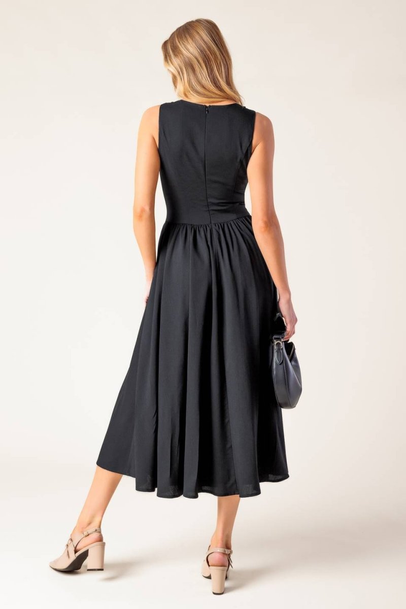 FOR THE RECORD BLACK WOVEN MIDI DRESS - Love Salve