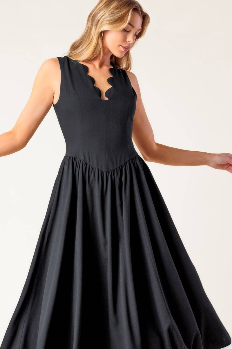 FOR THE RECORD BLACK WOVEN MIDI DRESS - Love Salve