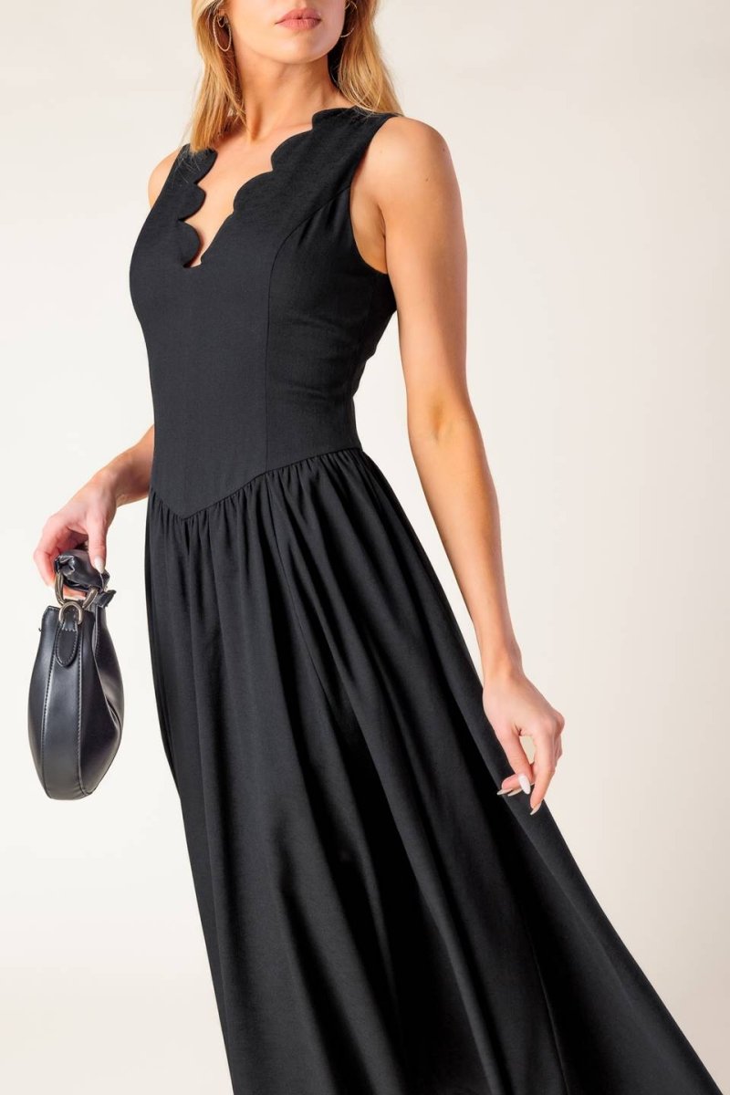 FOR THE RECORD BLACK WOVEN MIDI DRESS - Love Salve