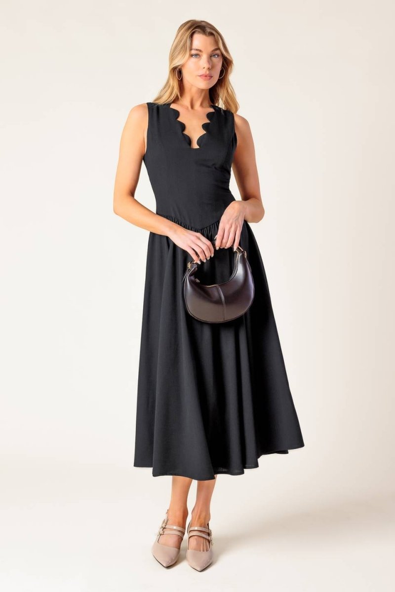 FOR THE RECORD BLACK WOVEN MIDI DRESS - Love Salve