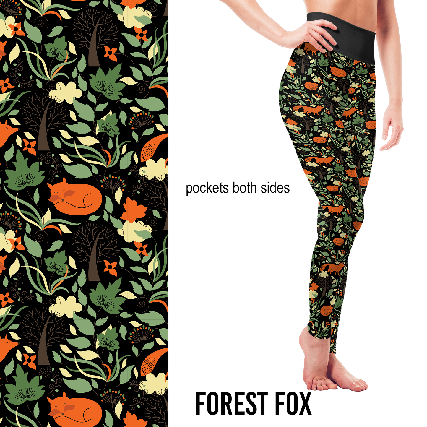Forest Fox – Woodland Leggings with Pockets - Pre-Order