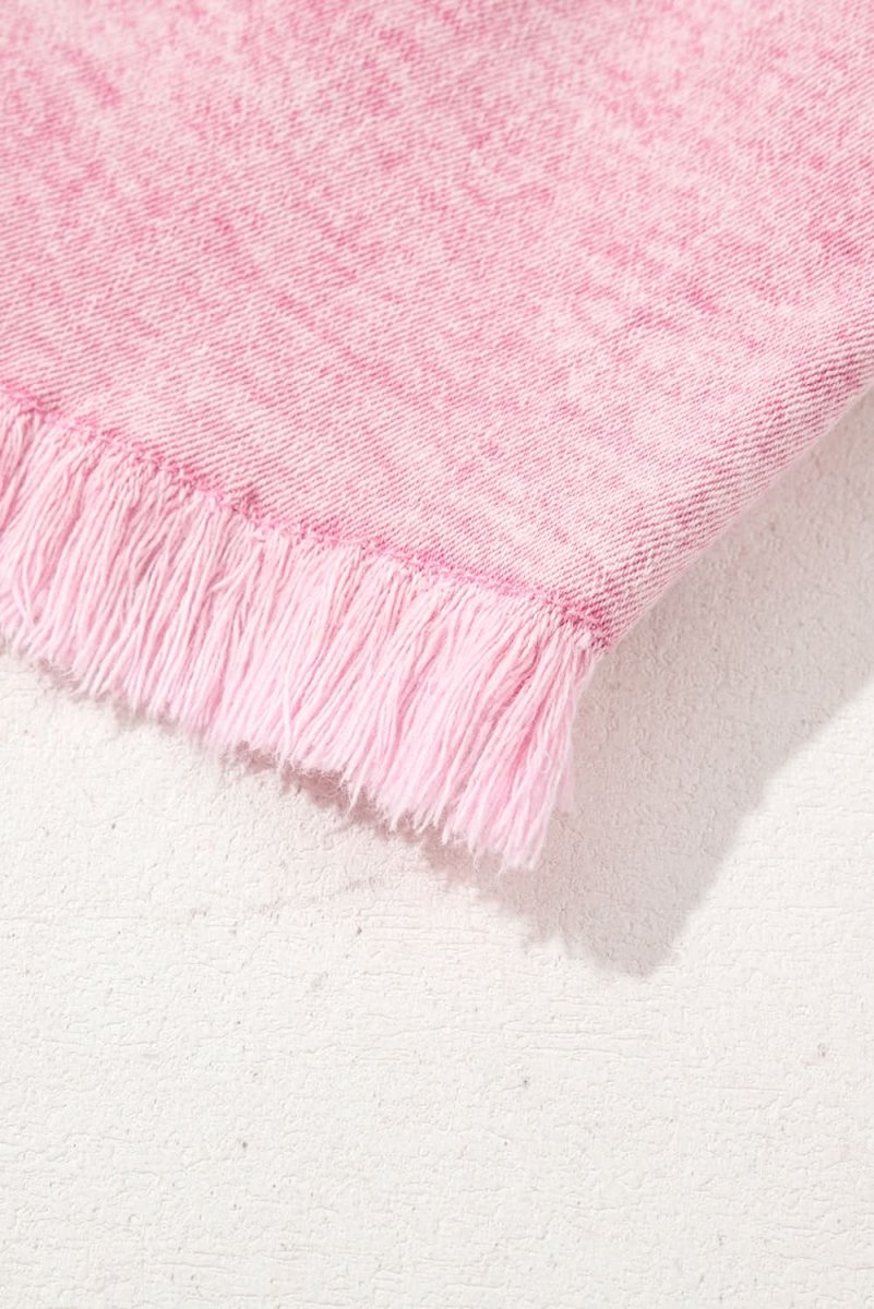 Frayed Pink Denim Shorts with Smocked Waistband - Love Salve