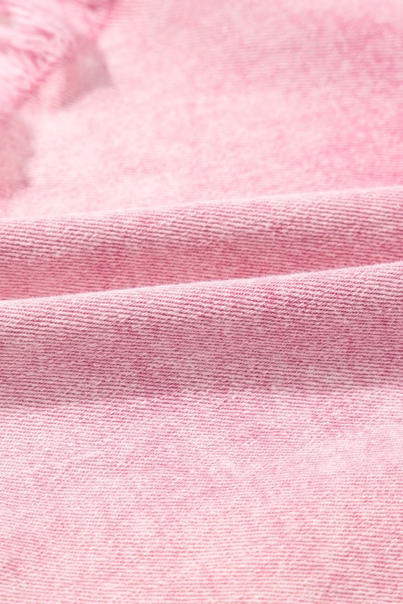 Frayed Pink Denim Shorts with Smocked Waistband - Love Salve