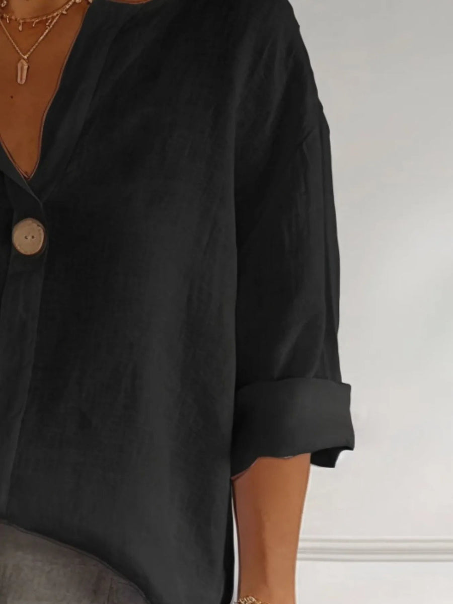 Full Size Casual Notched Drop Shoulder Blouse Plus Size - Love Salve