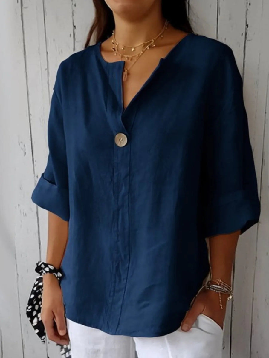 Full Size Casual Notched Drop Shoulder Blouse Plus Size - Love Salve
