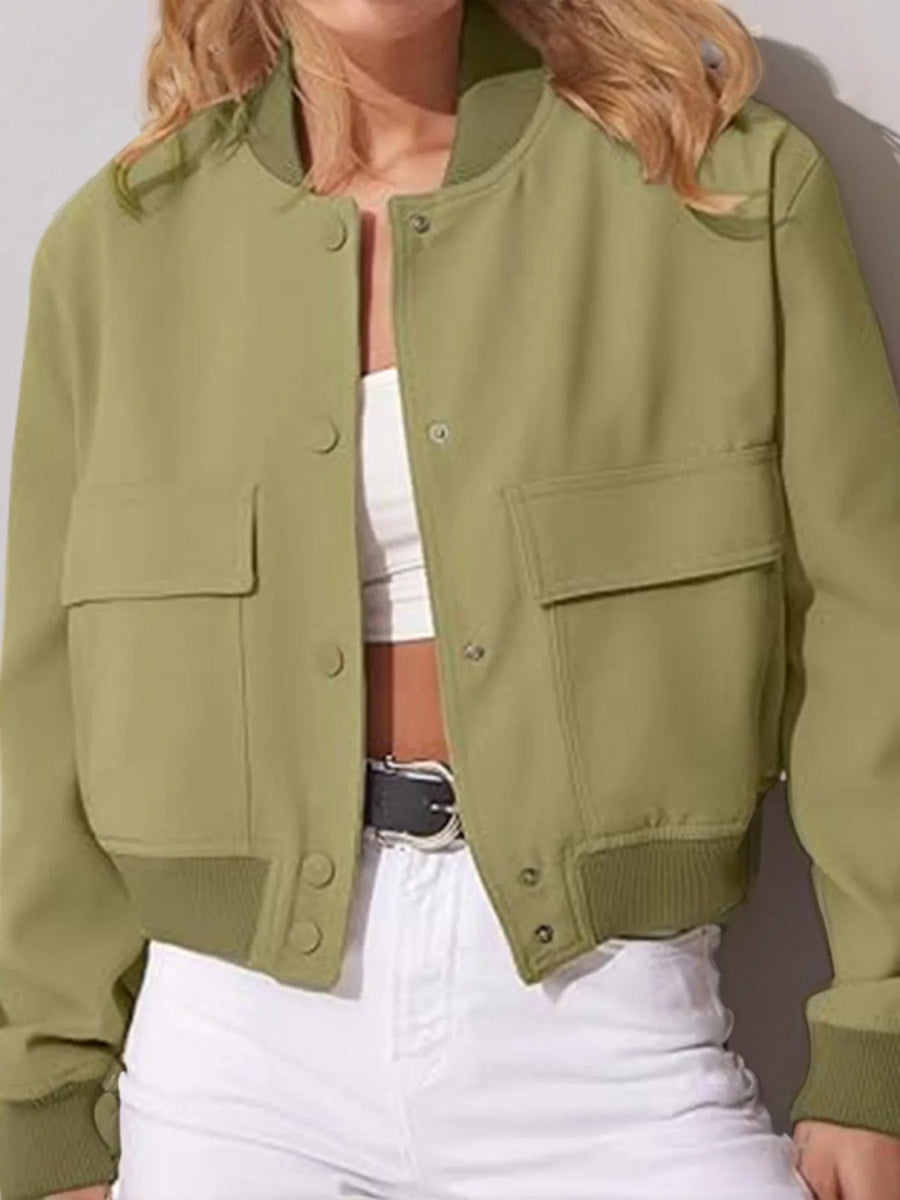Full Size Cropped Snap Down Jacket Plus Size - Love Salve