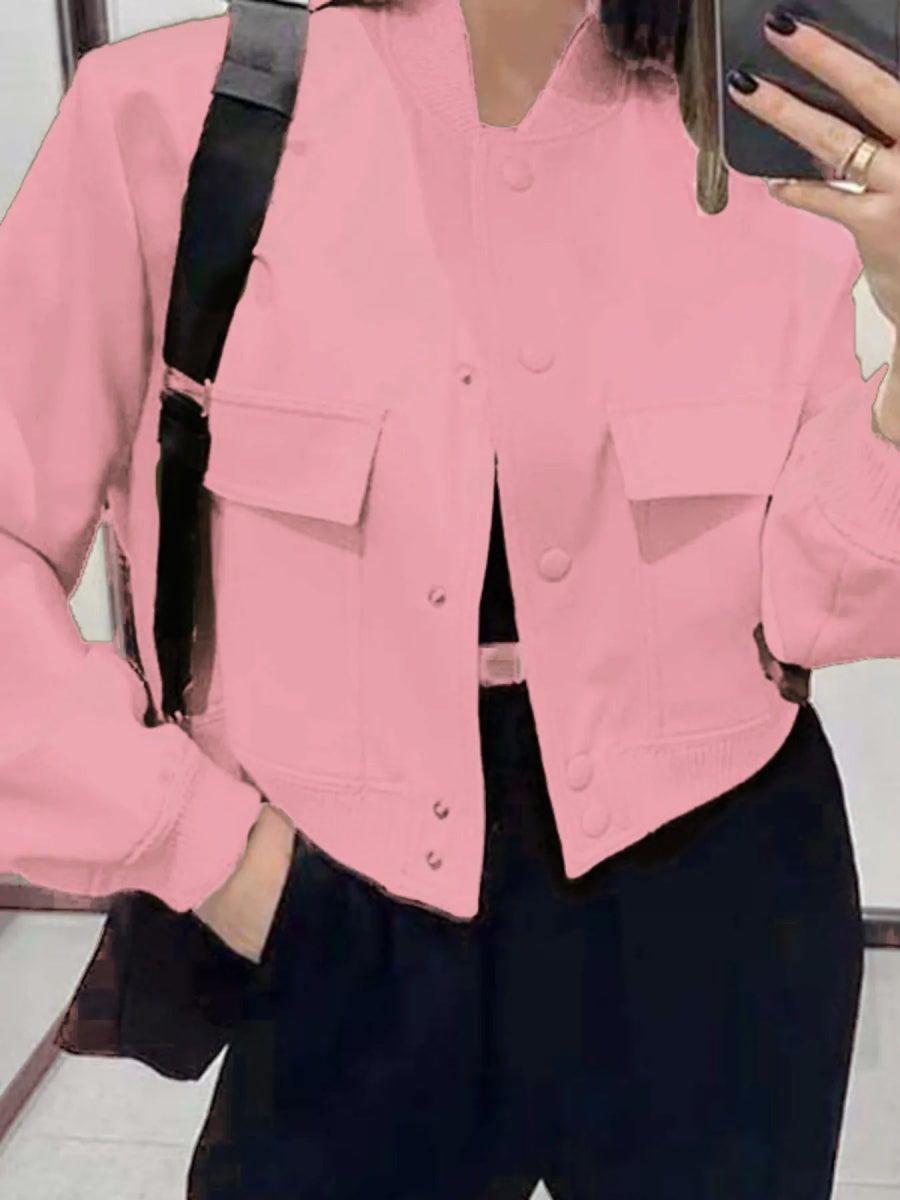Full Size Cropped Snap Down Jacket Plus Size - Love Salve