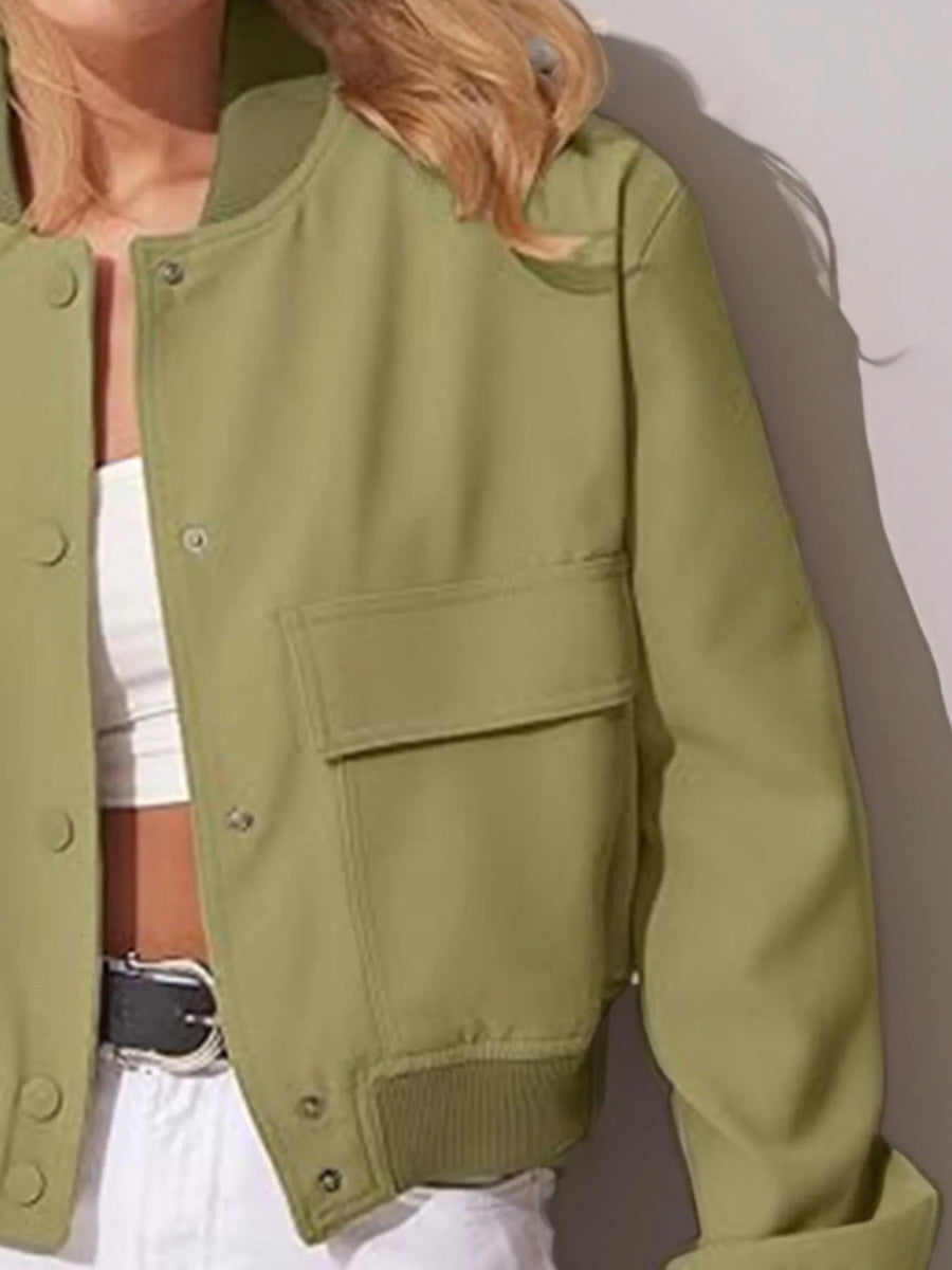 Full Size Cropped Snap Down Jacket Plus Size - Love Salve