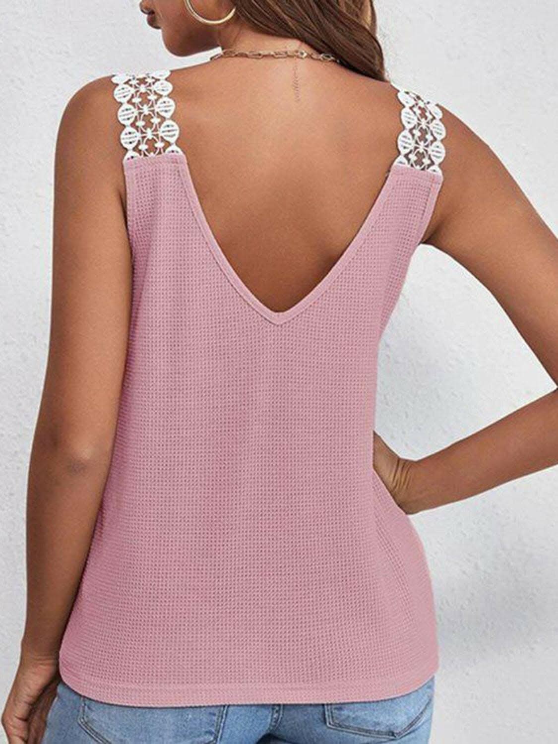 Full Size Lace Detail V-Neck Tank - Love Salve