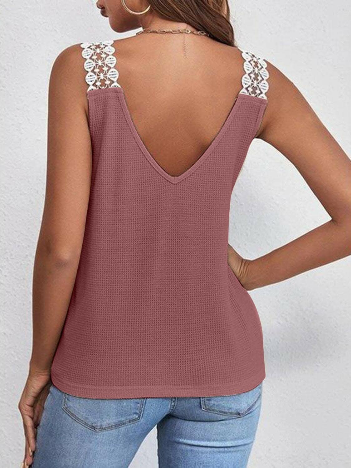 Full Size Lace Detail V-Neck Tank - Love Salve