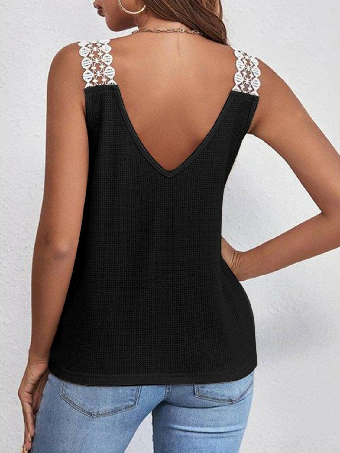 Full Size Lace Detail V-Neck Tank - Love Salve