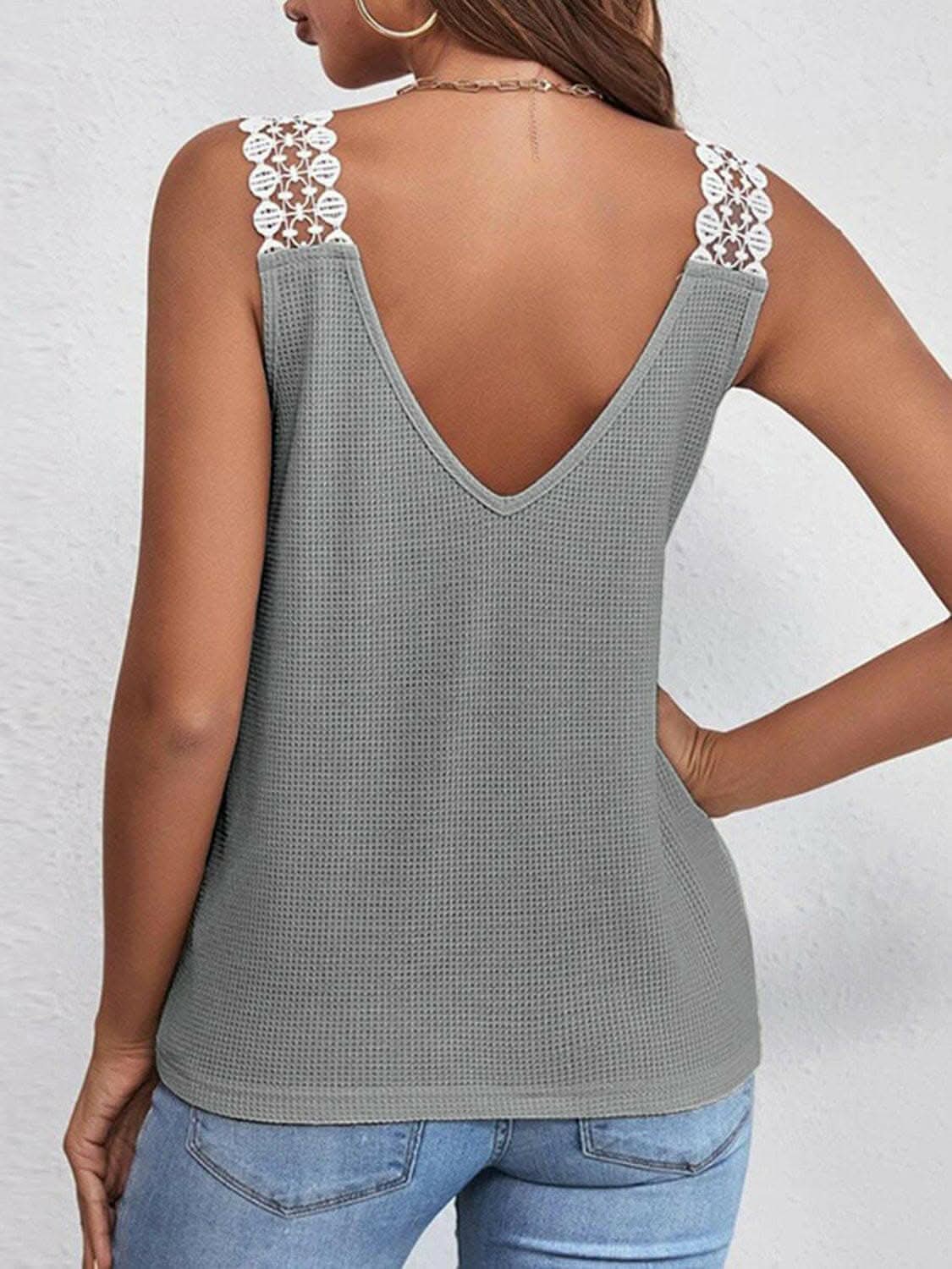 Full Size Lace Detail V-Neck Tank - Love Salve