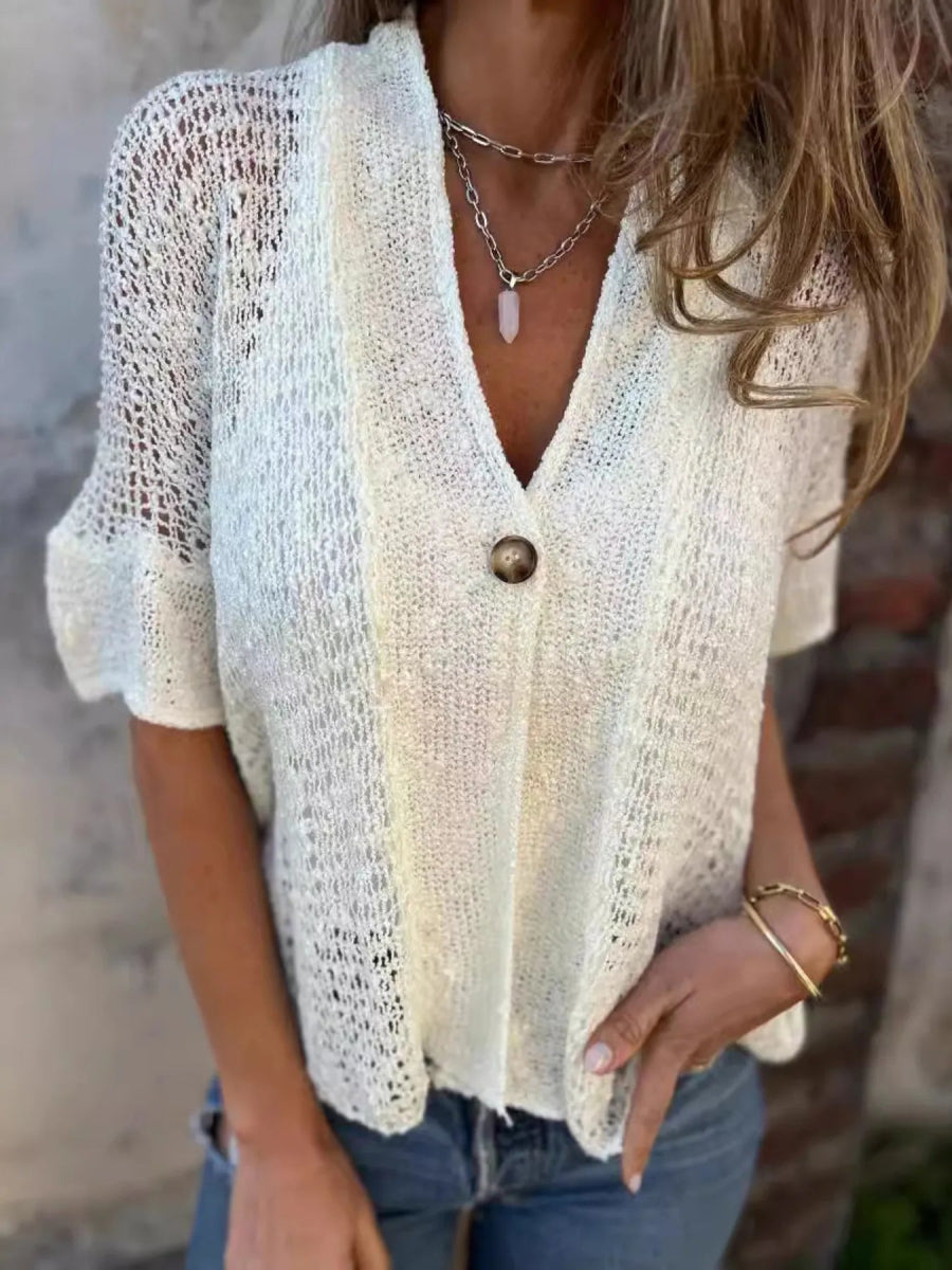 Full Size One Button Half Sleeve Cardigan Plus Size - Love Salve