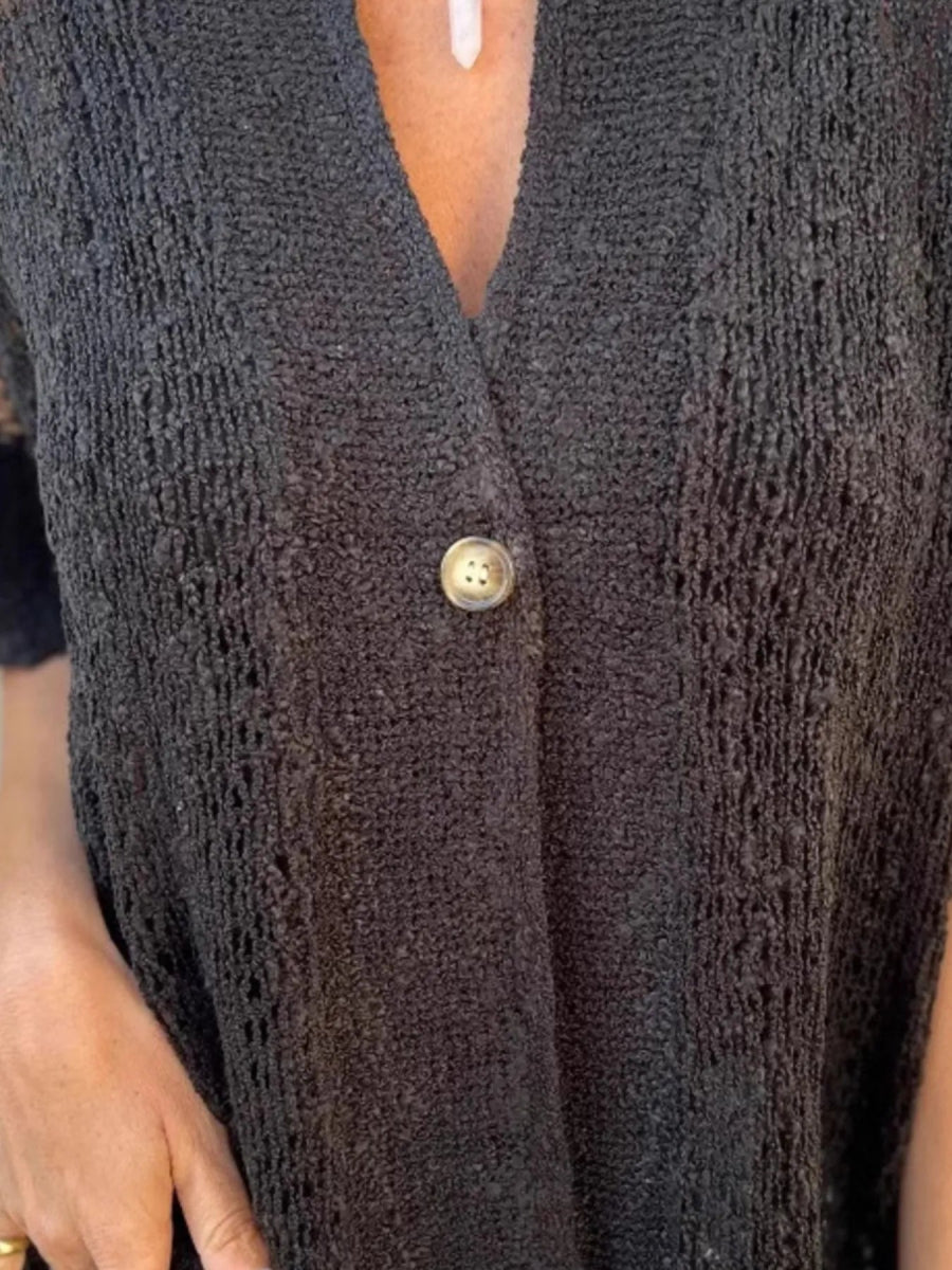 Full Size One Button Openwork Cardigan Plus Size - Love Salve