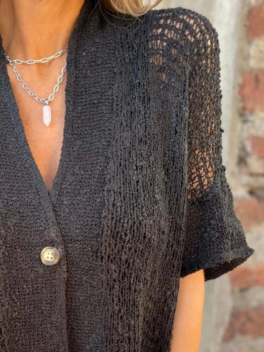Full Size One Button Openwork Cardigan Plus Size - Love Salve