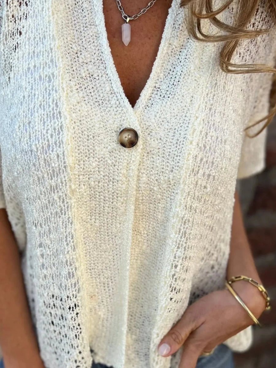 Full Size One Button Openwork Cardigan Plus Size - Love Salve