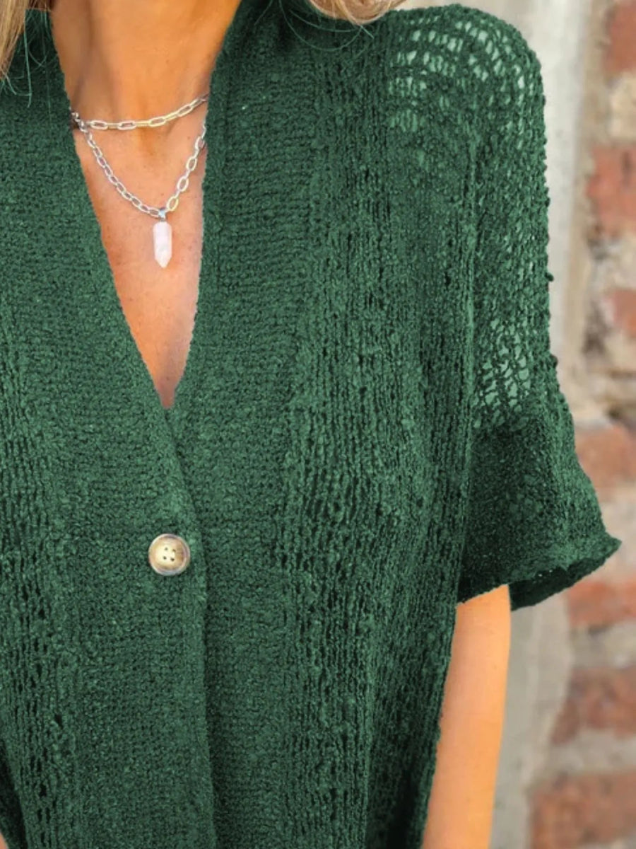 Full Size One Button Openwork Cardigan Plus Size - Love Salve