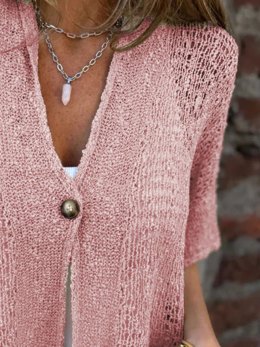 Full Size One Button Openwork Cardigan Plus Size - Love Salve