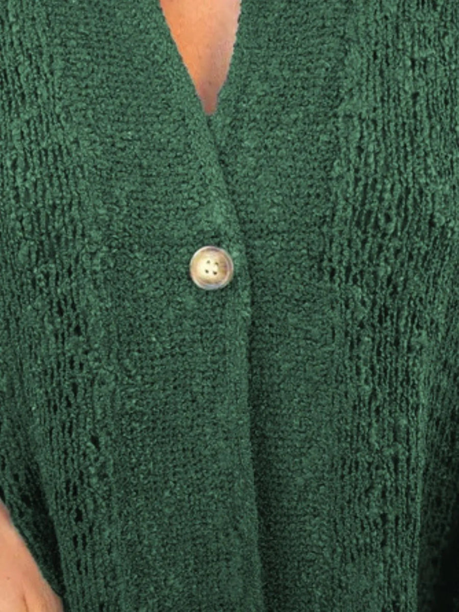 Full Size One Button Openwork Cardigan Plus Size - Love Salve