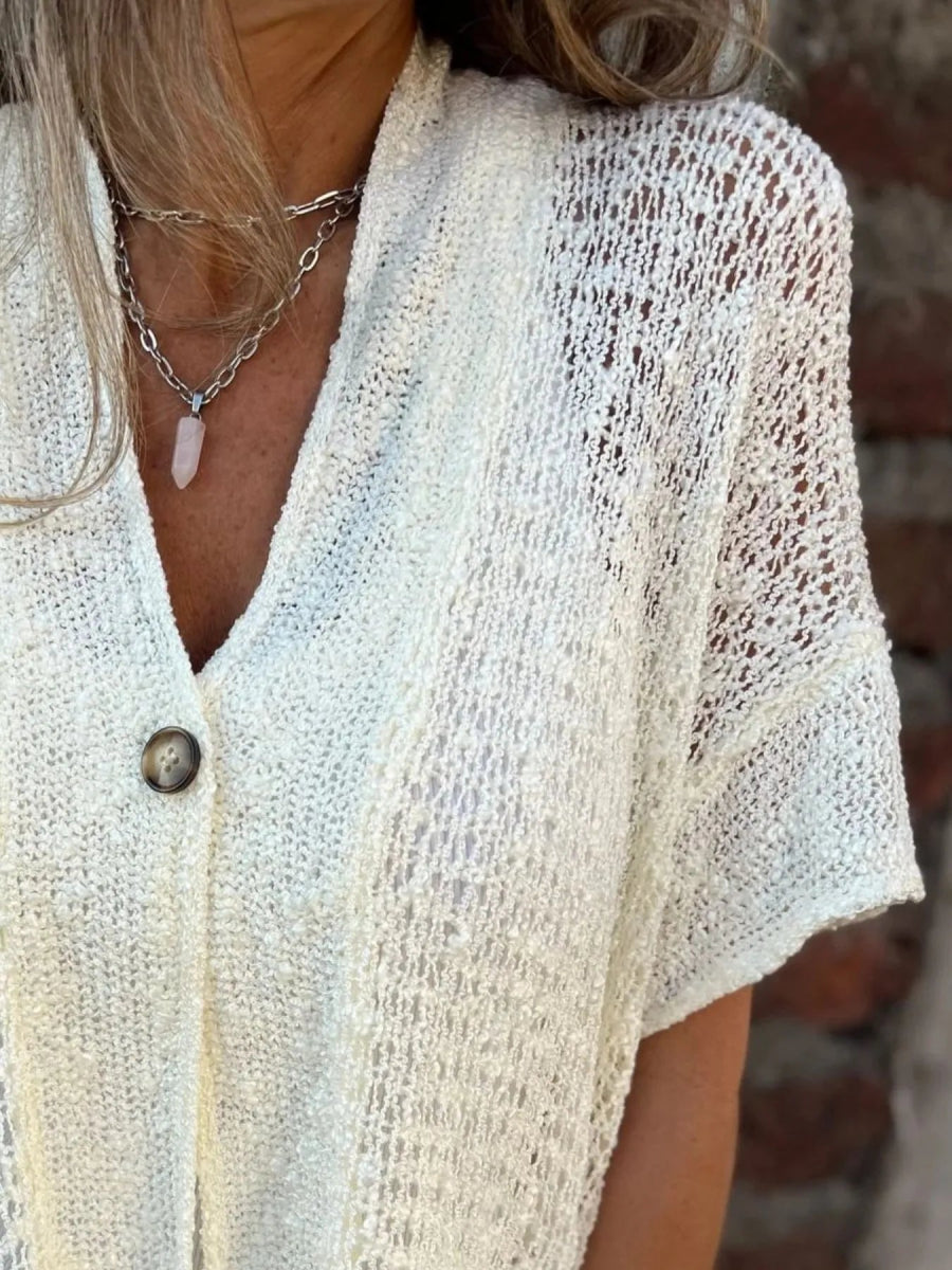 Full Size One Button Openwork Cardigan Plus Size - Love Salve