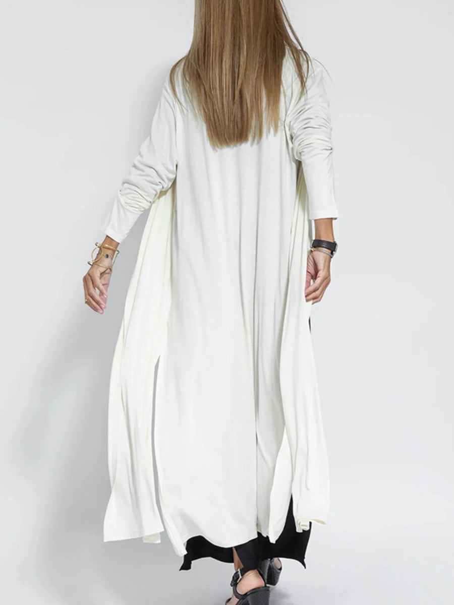 Full Size Open Front Side Slit Longline Cardigan Plus Size - Love Salve
