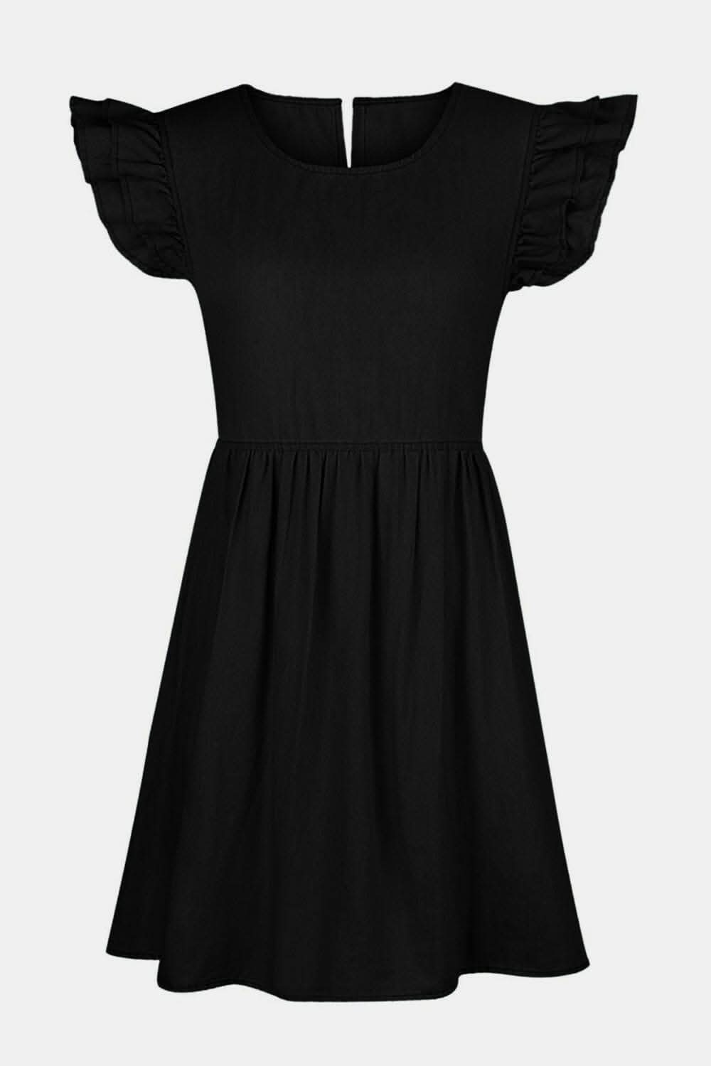 Chic ruffle denim dress, cap sleeves - Love Salve