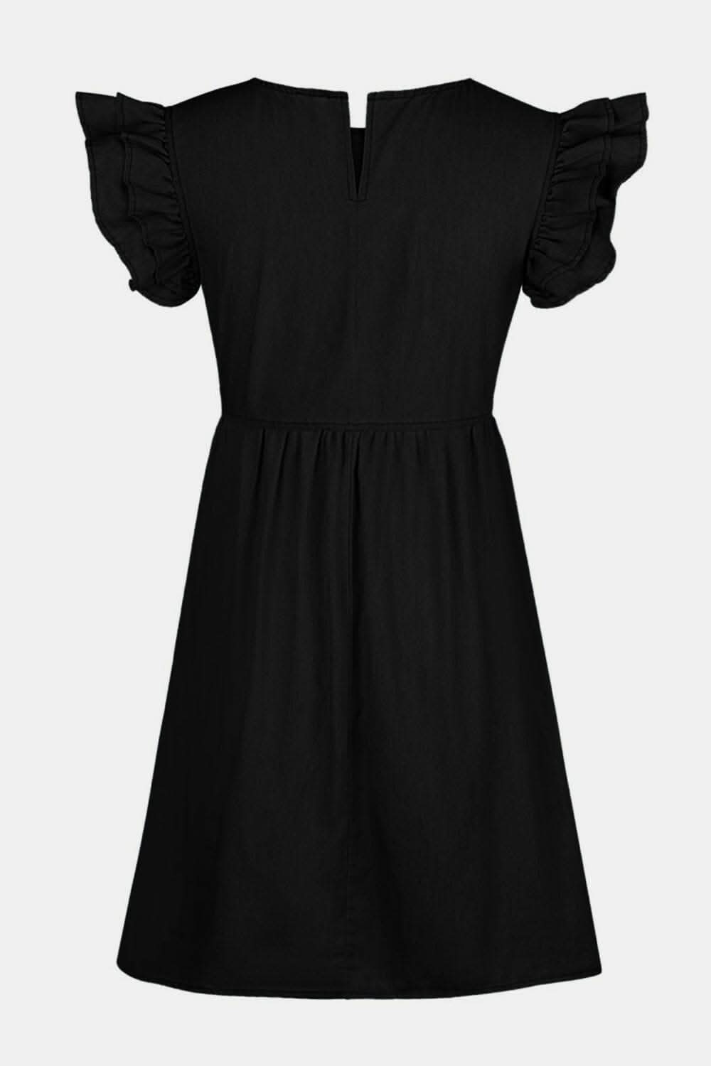 Chic ruffle denim dress, cap sleeves - Love Salve