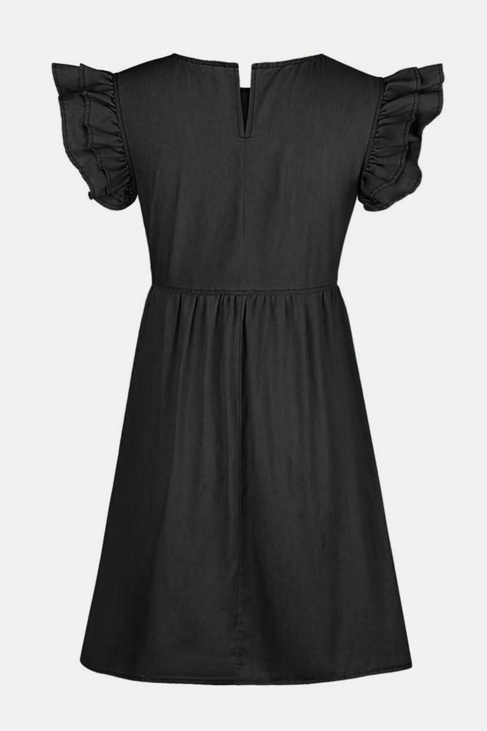 Chic ruffle denim dress, cap sleeves - Love Salve