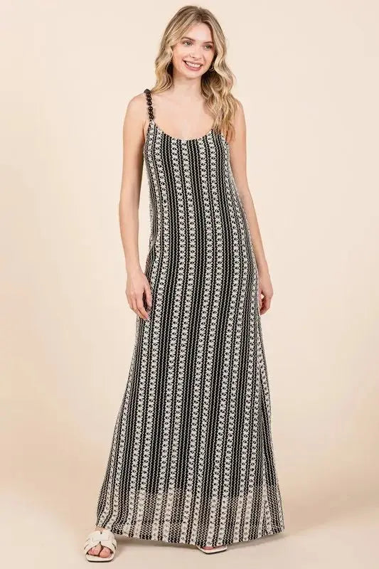 GeeGee Plus Size Striped Scoop Neck Beaded Strap Maxi Dress - Love Salve