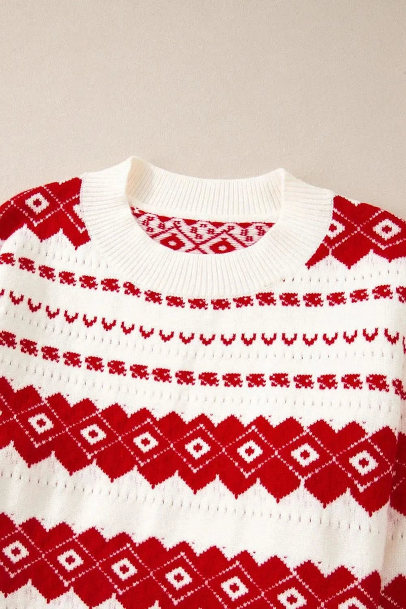 Geometric Round Neck Dropped Shoulder Sweater - Love Salve