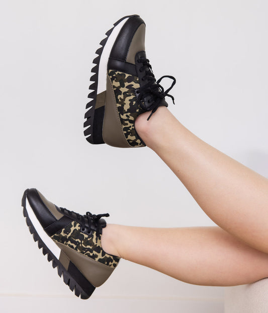 Geri Camo Sneaker Platform One Inch Lightweight Comfort Naughty Monkey