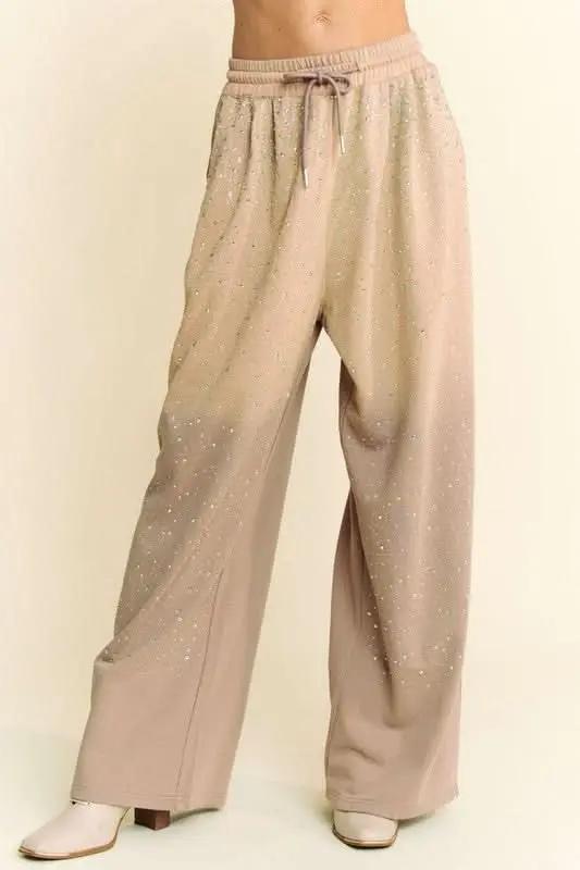 Glamorous Rhinestone Wide Leg Drawstring Pants by Davi & Dani - Love Salve