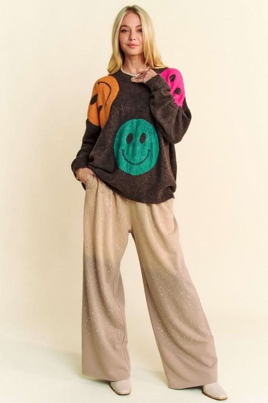 Glamorous Rhinestone Wide Leg Drawstring Pants by Davi & Dani - Love Salve
