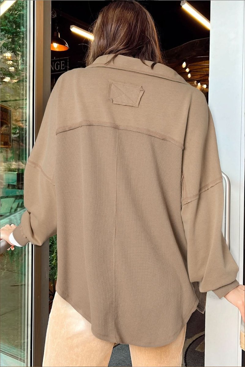 Goat Mineral Wash Textured Patchwork Loose Fit Shacket - Love Salve