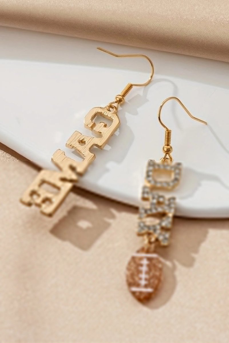 Gold GAME DAY Rugby Football Rhinestone Earrings - Love Salve