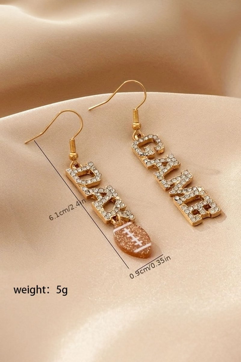 Gold GAME DAY Rugby Football Rhinestone Earrings - Love Salve