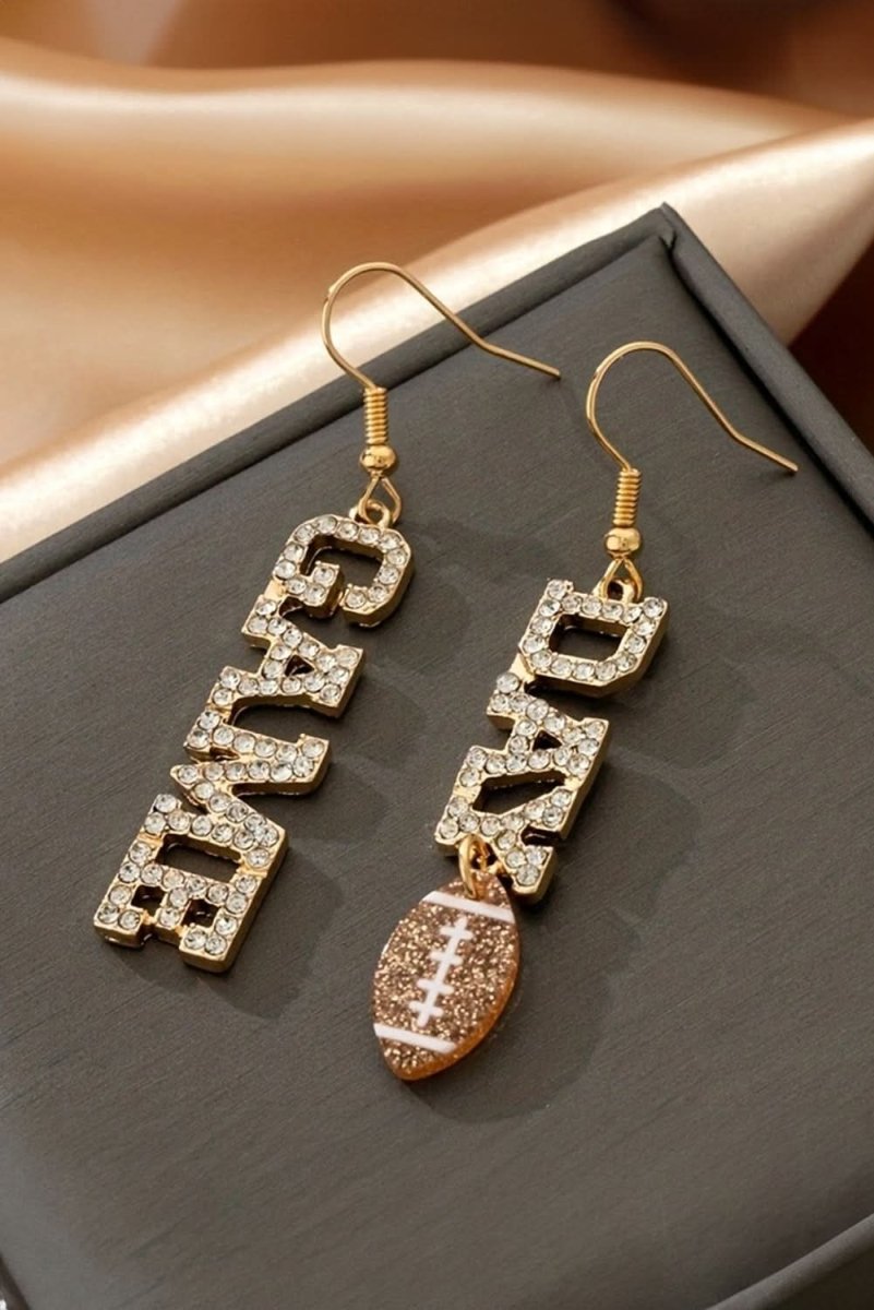 Gold GAME DAY Rugby Football Rhinestone Earrings - Love Salve