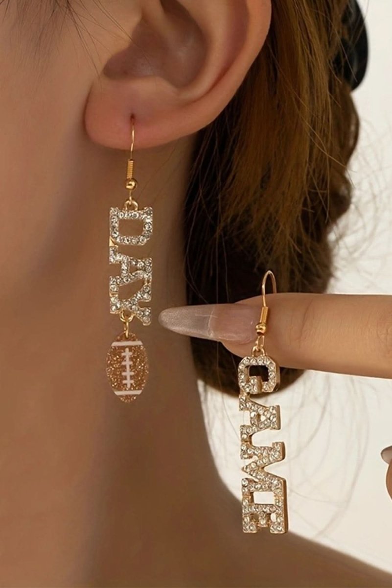 Gold GAME DAY Rugby Football Rhinestone Earrings - Love Salve