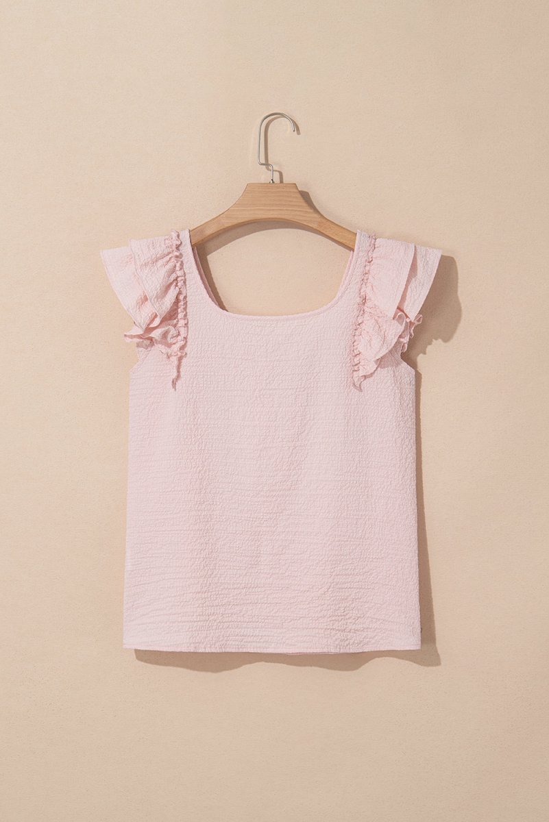 Gossamer Pink Textured Bow Knot Frilled Butterfly Sleeve Blouse - Love Salve