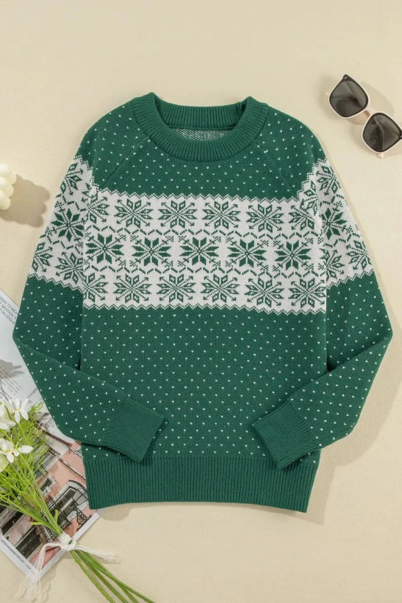 Graphic Round Neck Long Sleeve Sweater - Love Salve