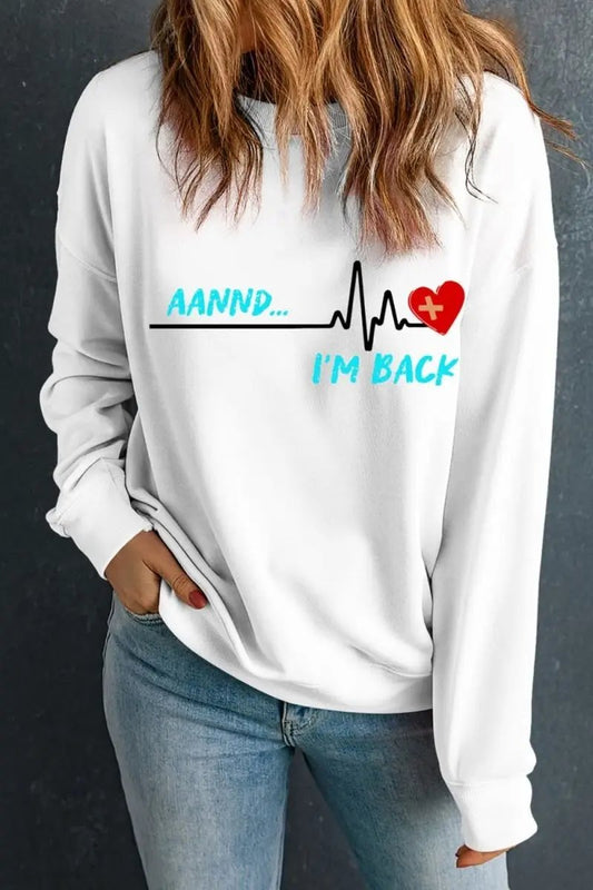 Graphic Round Neck Long Sleeve Sweatshirt - Love Salve