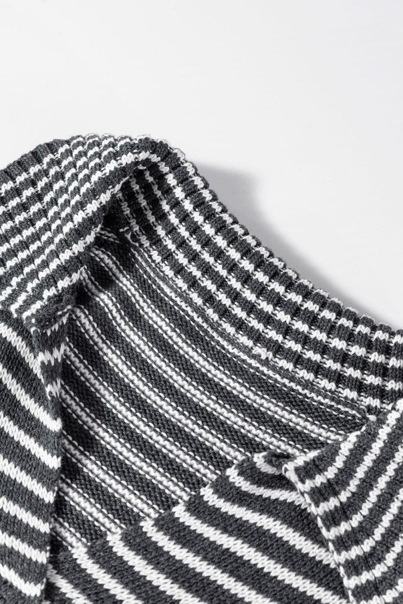 Gray Stripe Collared V Neck Sweater Vest with Pockets - Love Salve