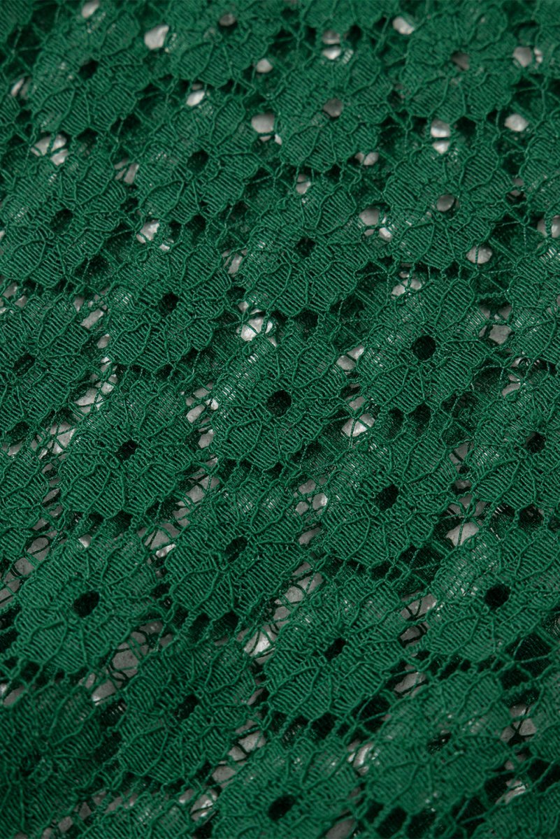 Green Contrast Lace Raglan Sleeve Pleated Detail Shift Dress - Love Salve