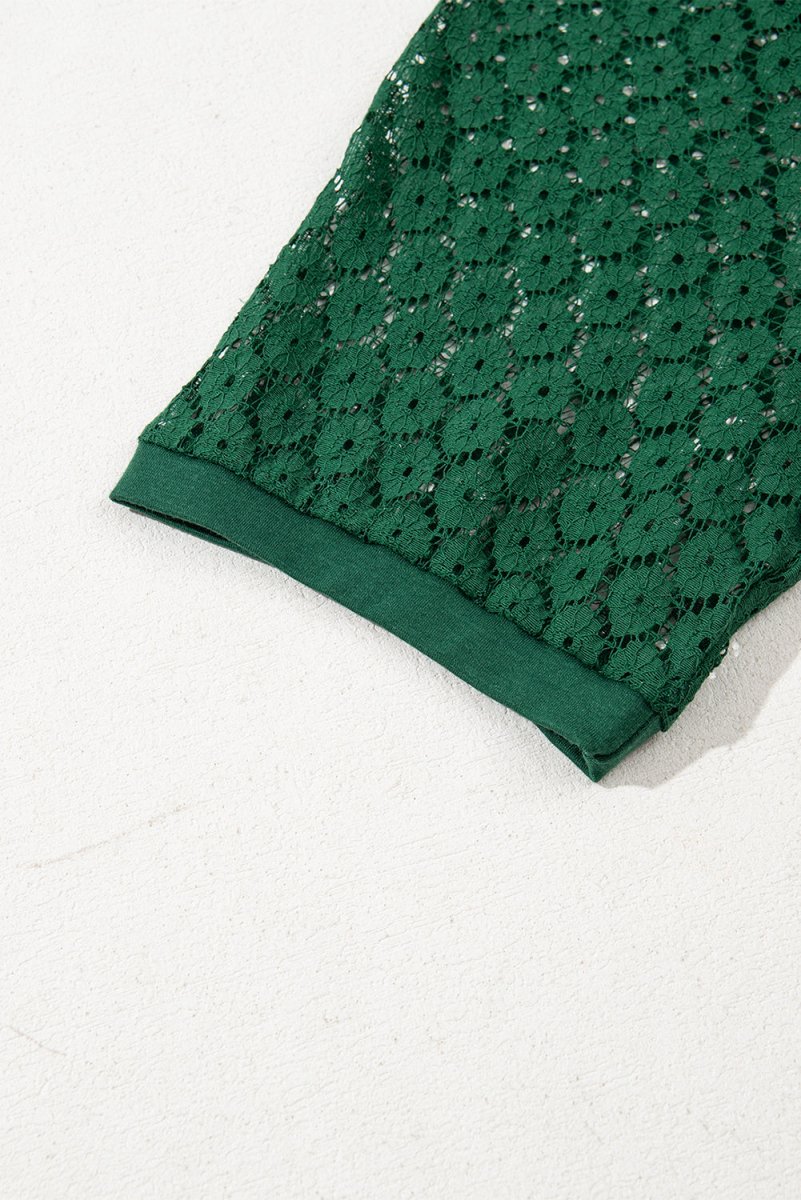 Green Contrast Lace Raglan Sleeve Pleated Detail Shift Dress - Love Salve