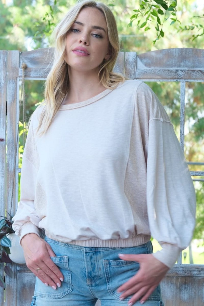 Hailey & Co Rib and Two Tone Knit Mixed Top - Love Salve