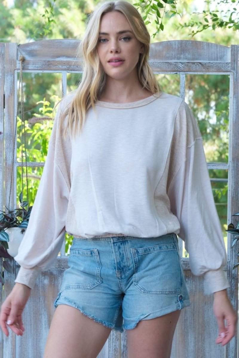 Hailey & Co Rib and Two Tone Knit Mixed Top - Love Salve