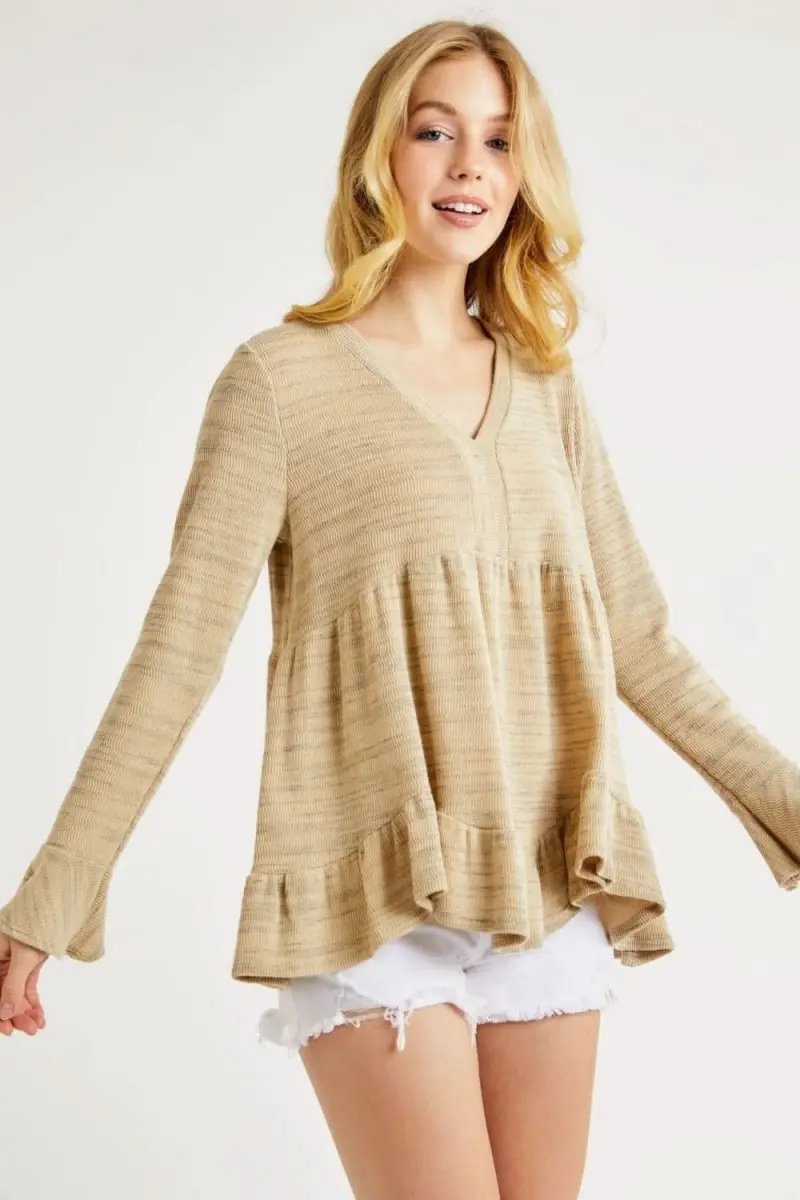 Hailey & Co V-Neck Flounce Sleeve Knit Top - Love Salve